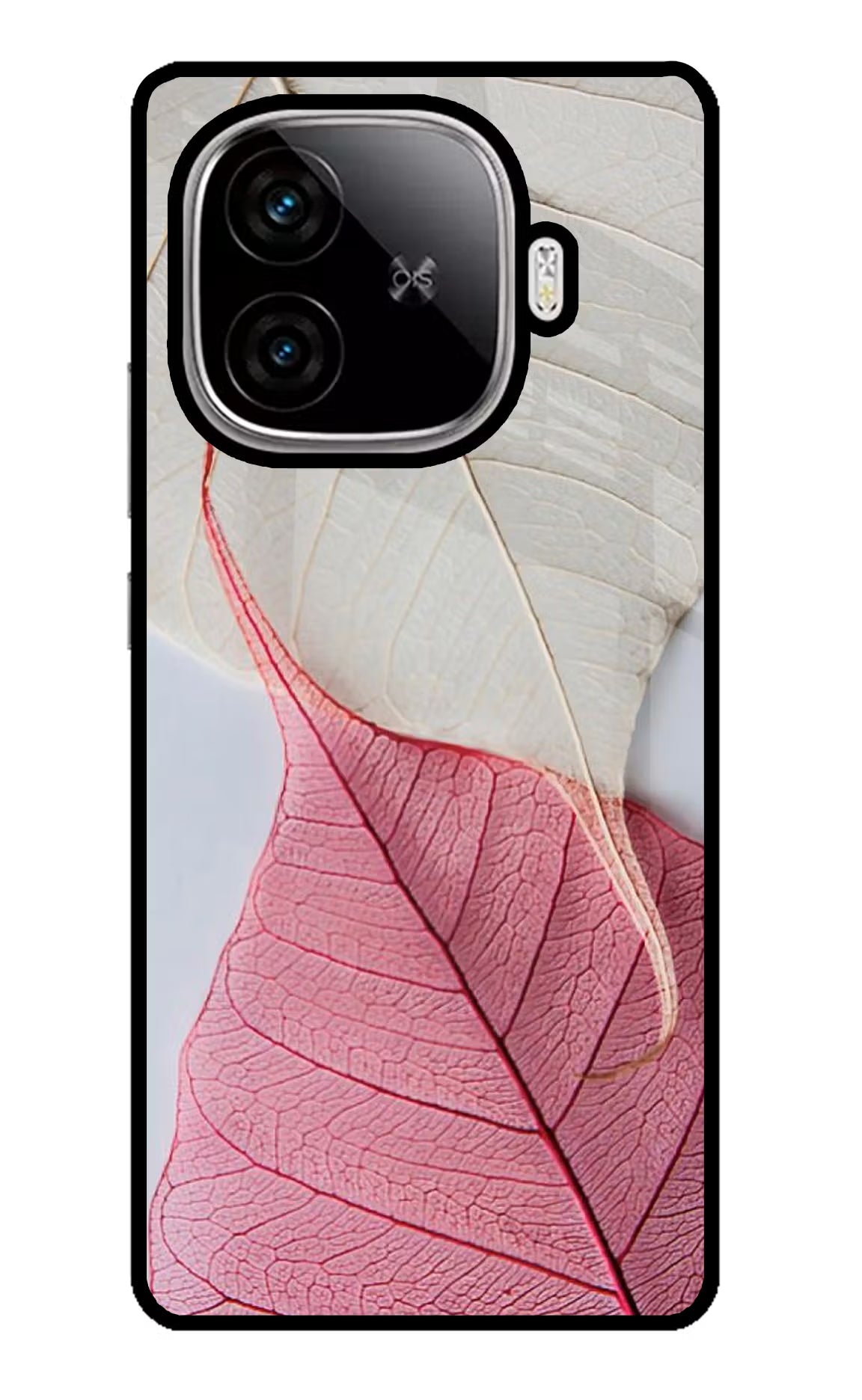White Pink Leaf iQOO Neo 10R 5G Glass Case Back Cover by Casekaro