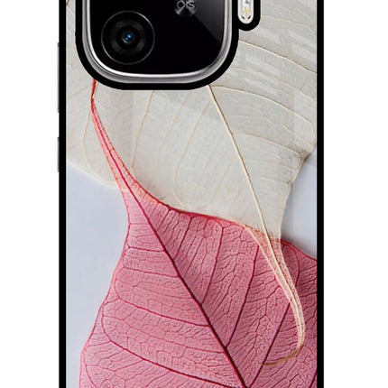 White Pink Leaf iQOO Neo 10R 5G Glass Case Back Cover by Casekaro