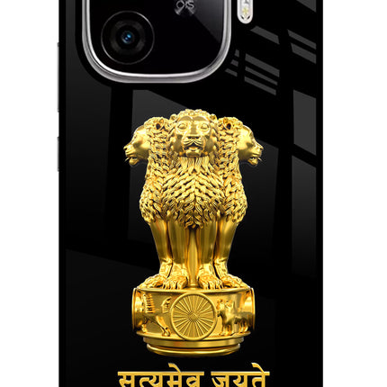 Satyamev Jayate Golden iQOO Neo 10R 5G Glass Case Back Cover by Casekaro