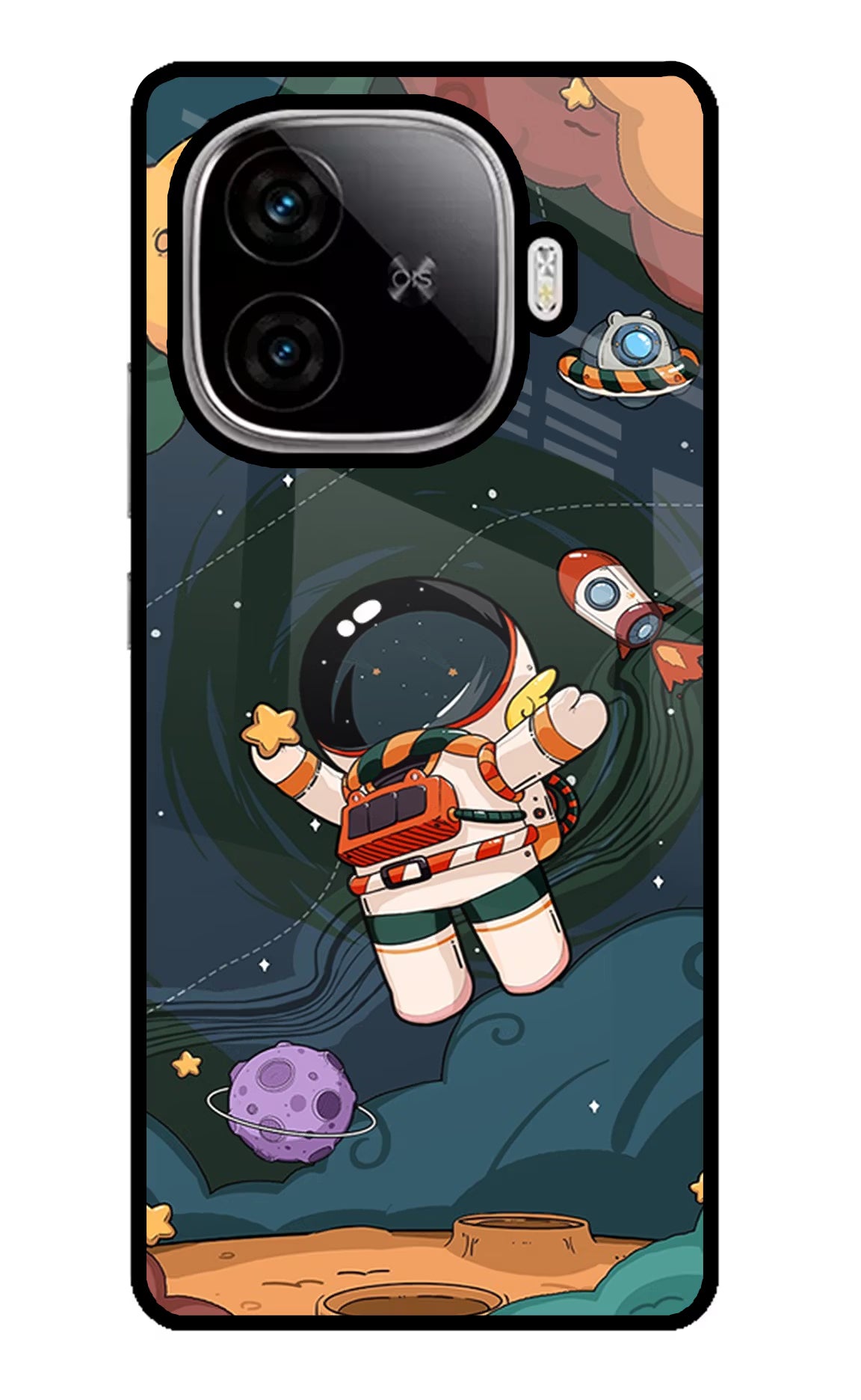 Cartoon Astronaut iQOO Neo 10R 5G Glass Case Back Cover by Casekaro