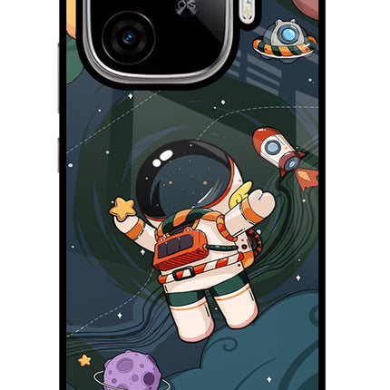 Cartoon Astronaut iQOO Neo 10R 5G Glass Case Back Cover by Casekaro