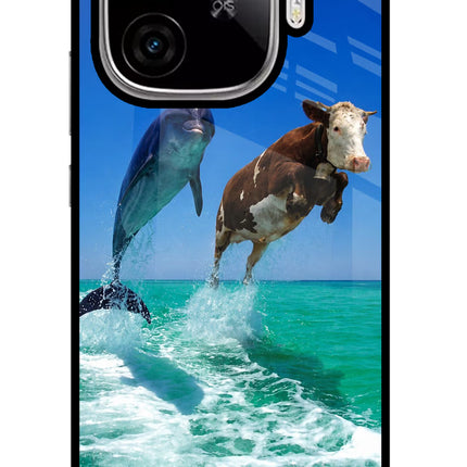 Dolphin vs Cow iQOO Neo 10R 5G Glass Case Back Cover by Casekaro