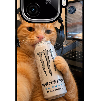 Gamer Cat Energy iQOO Neo 10R 5G Glass Case Back Cover by Casekaro