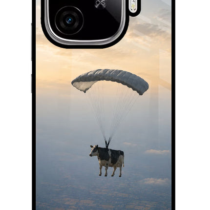 Skydiving Cow iQOO Neo 10R 5G Glass Case Back Cover by Casekaro