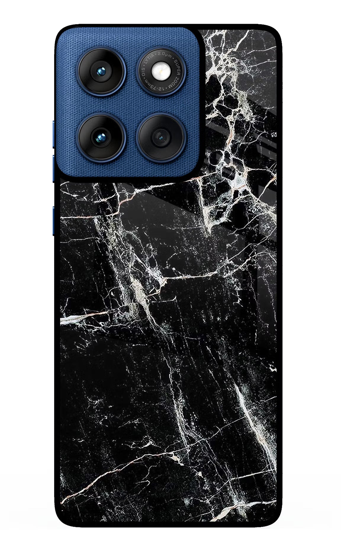 Black Marble Texture Moto Edge 60 Glass Case Back Cover by Casekaro