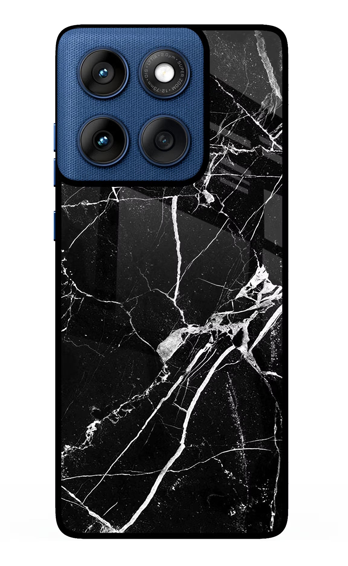 Black Marble Pattern Moto Edge 60 Glass Case Back Cover by Casekaro