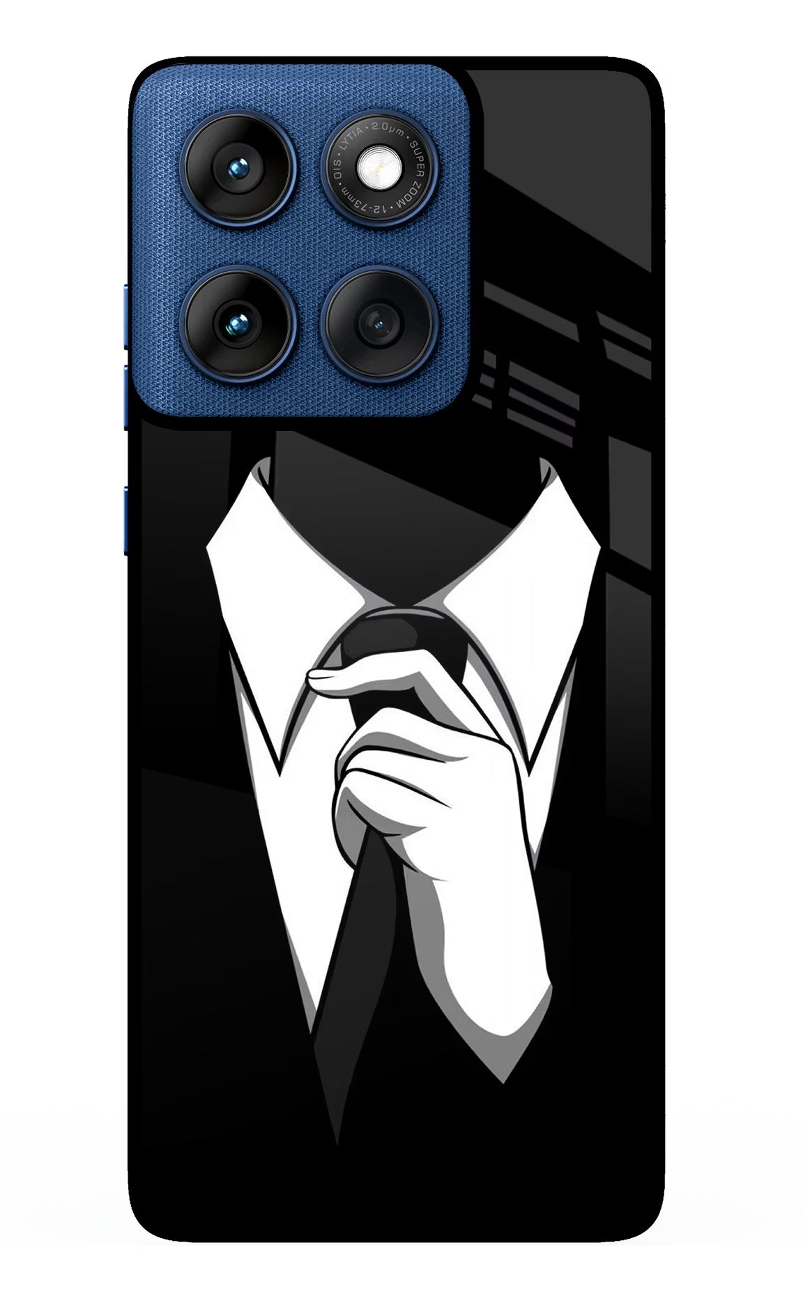 Black Tie Moto Edge 60 Glass Case Back Cover by Casekaro