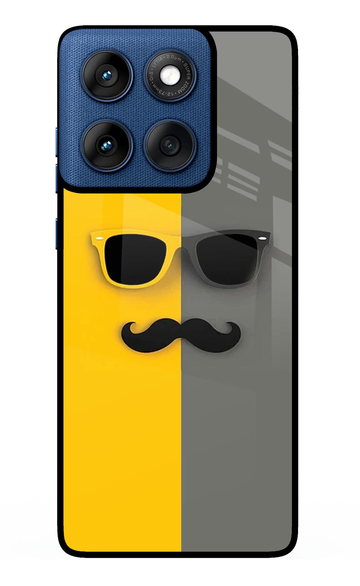 Sunglasses with Mustache Moto Edge 60 Glass Case Back Cover by Casekaro