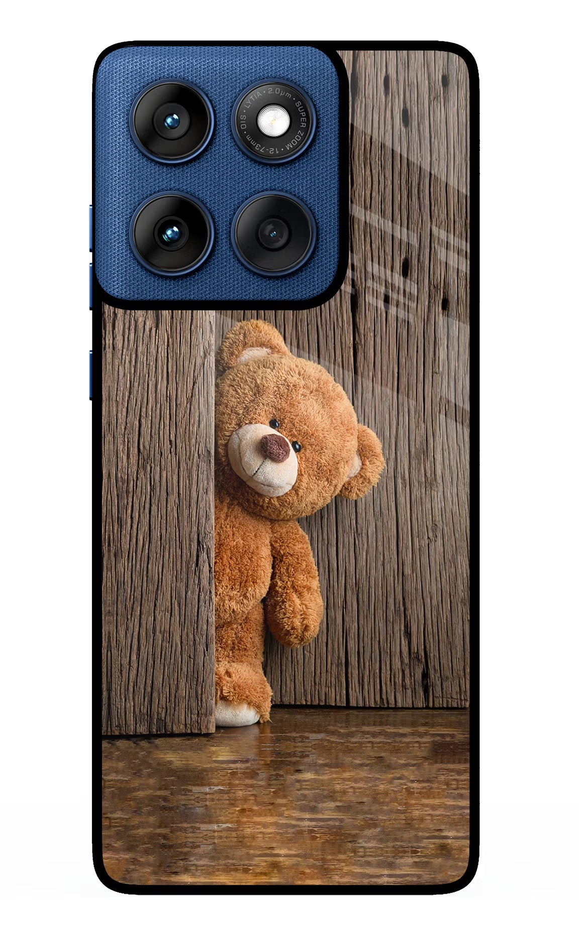 Teddy Wooden Moto Edge 60 Glass Case Back Cover by Casekaro