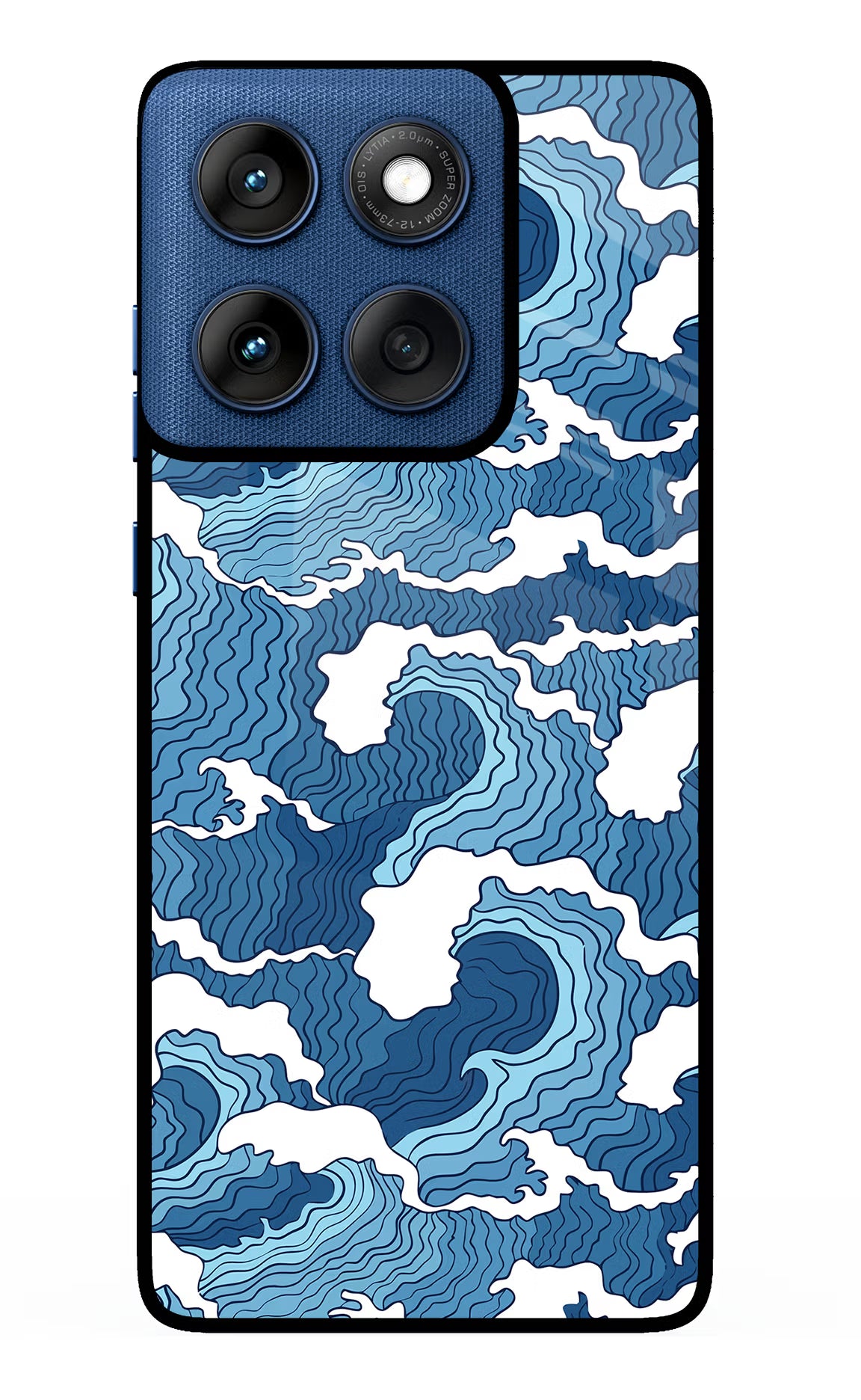 Blue Waves Moto Edge 60 Glass Case Back Cover by Casekaro