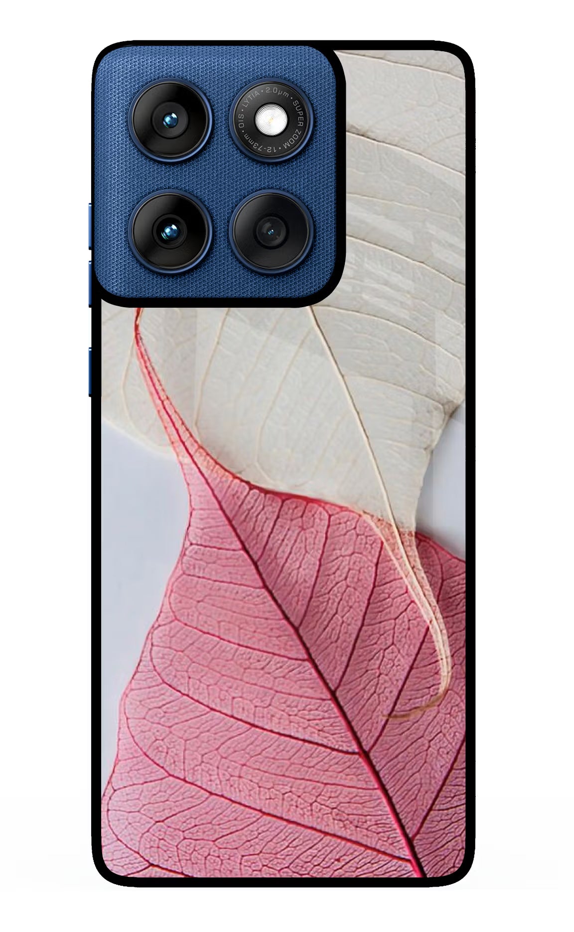 White Pink Leaf Moto Edge 60 Glass Case Back Cover by Casekaro