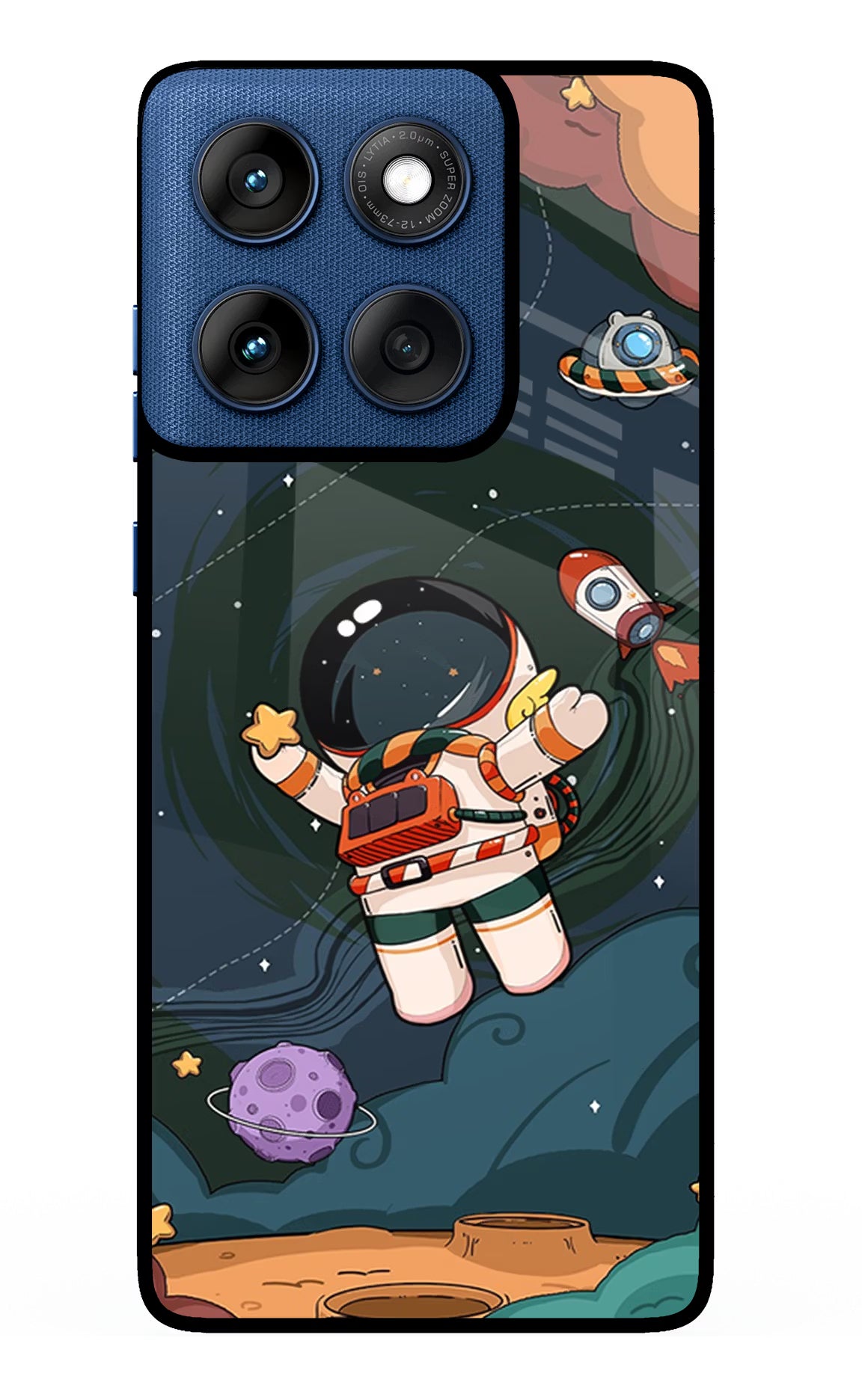 Cartoon Astronaut Moto Edge 60 Glass Case Back Cover by Casekaro