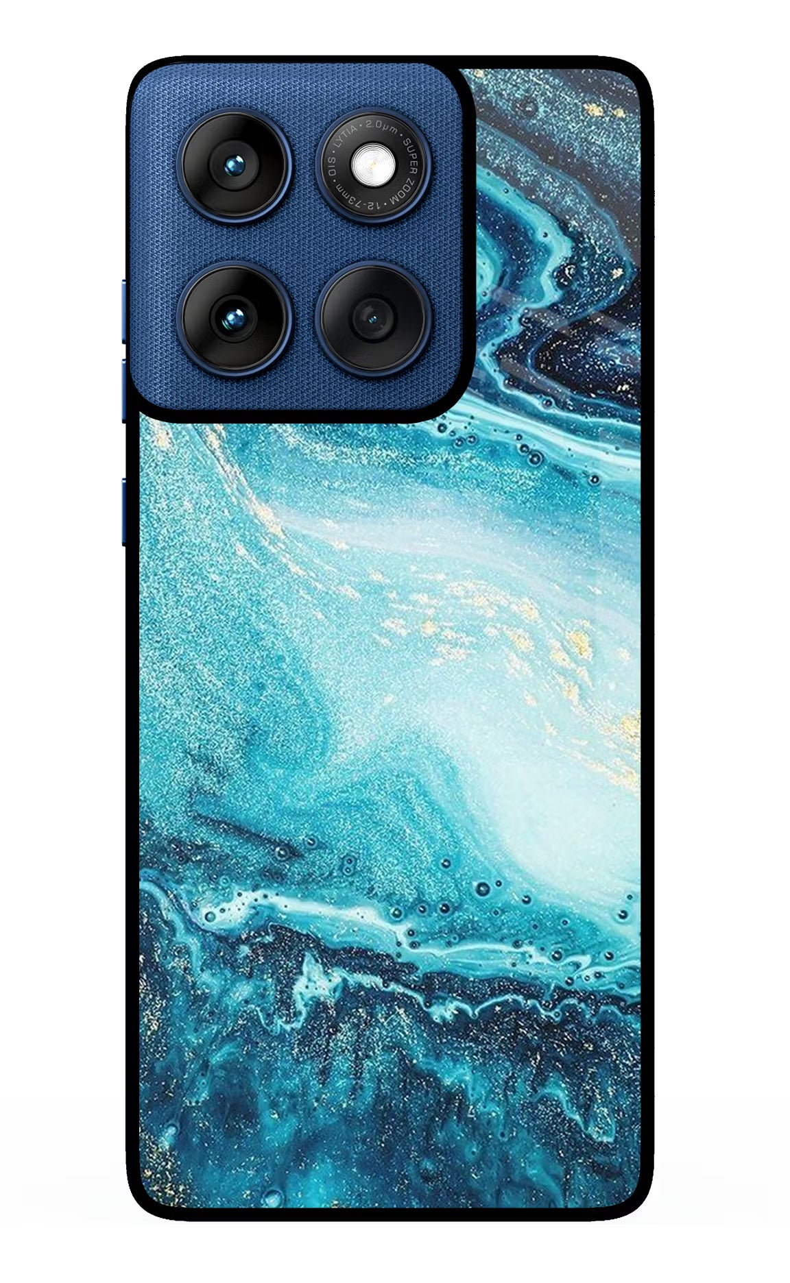 Blue Glitter Marble Moto Edge 60 Glass Case Back Cover by Casekaro