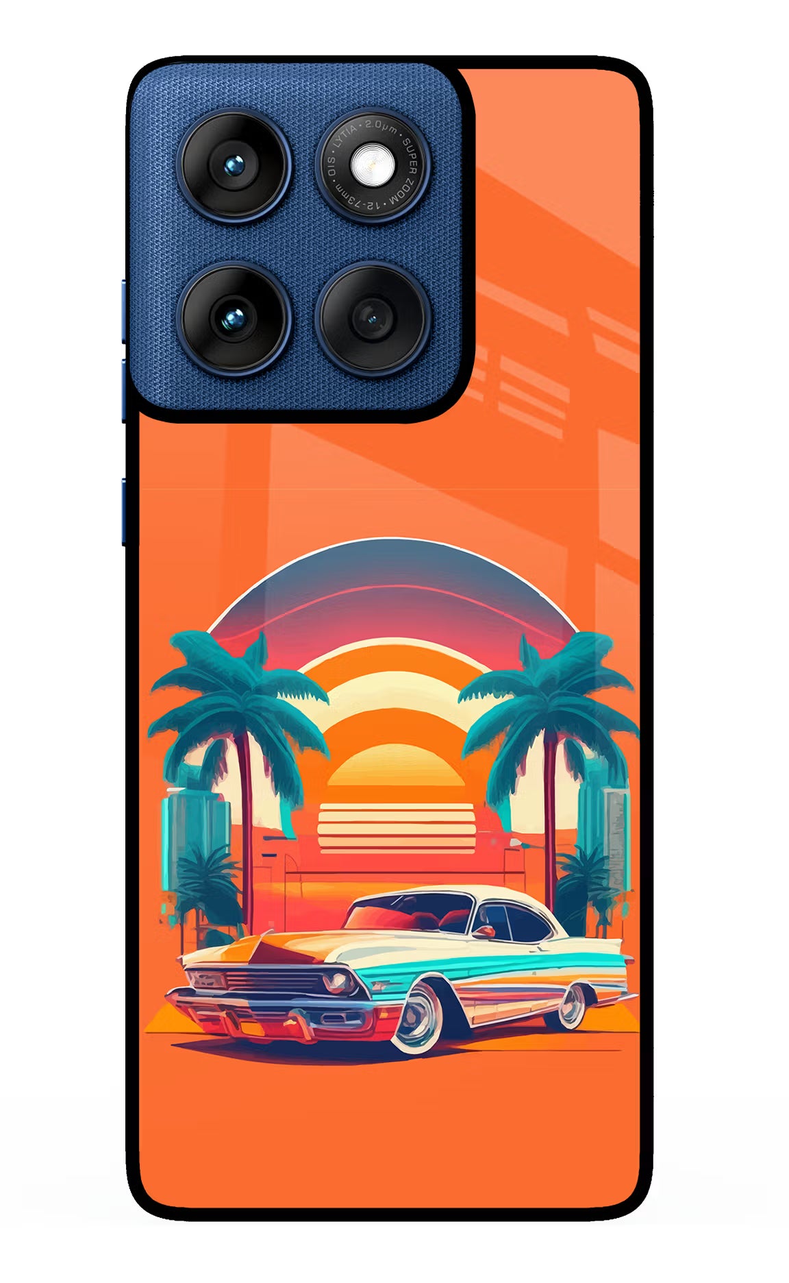 Palm Drive 80s Moto Edge 60 Glass Case Back Cover by Casekaro