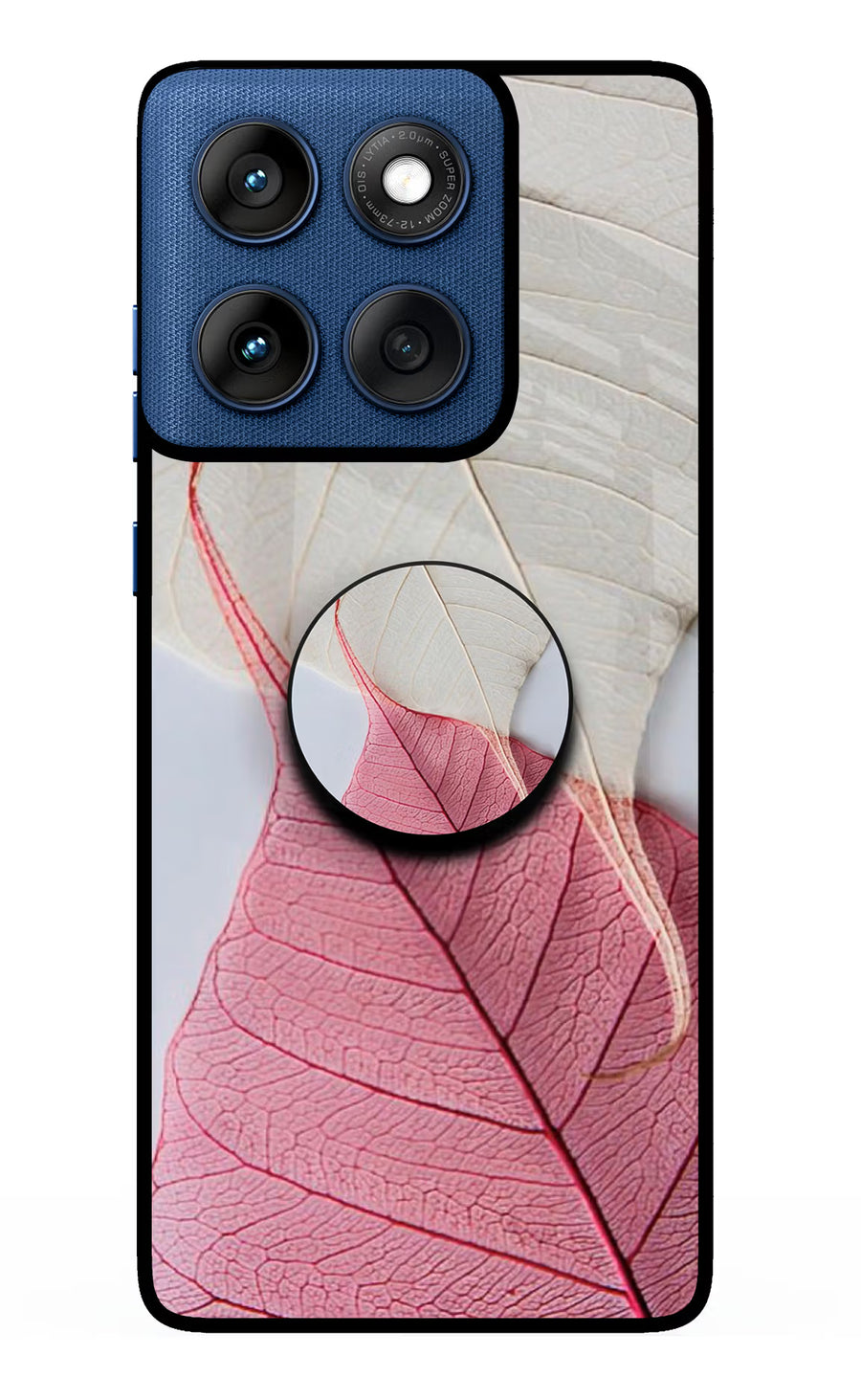 White Pink Leaf Moto Edge 60 Pop Case, Glass case