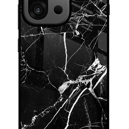 Black Marble Pattern OnePlus 13s Glass Case Back Cover by Casekaro