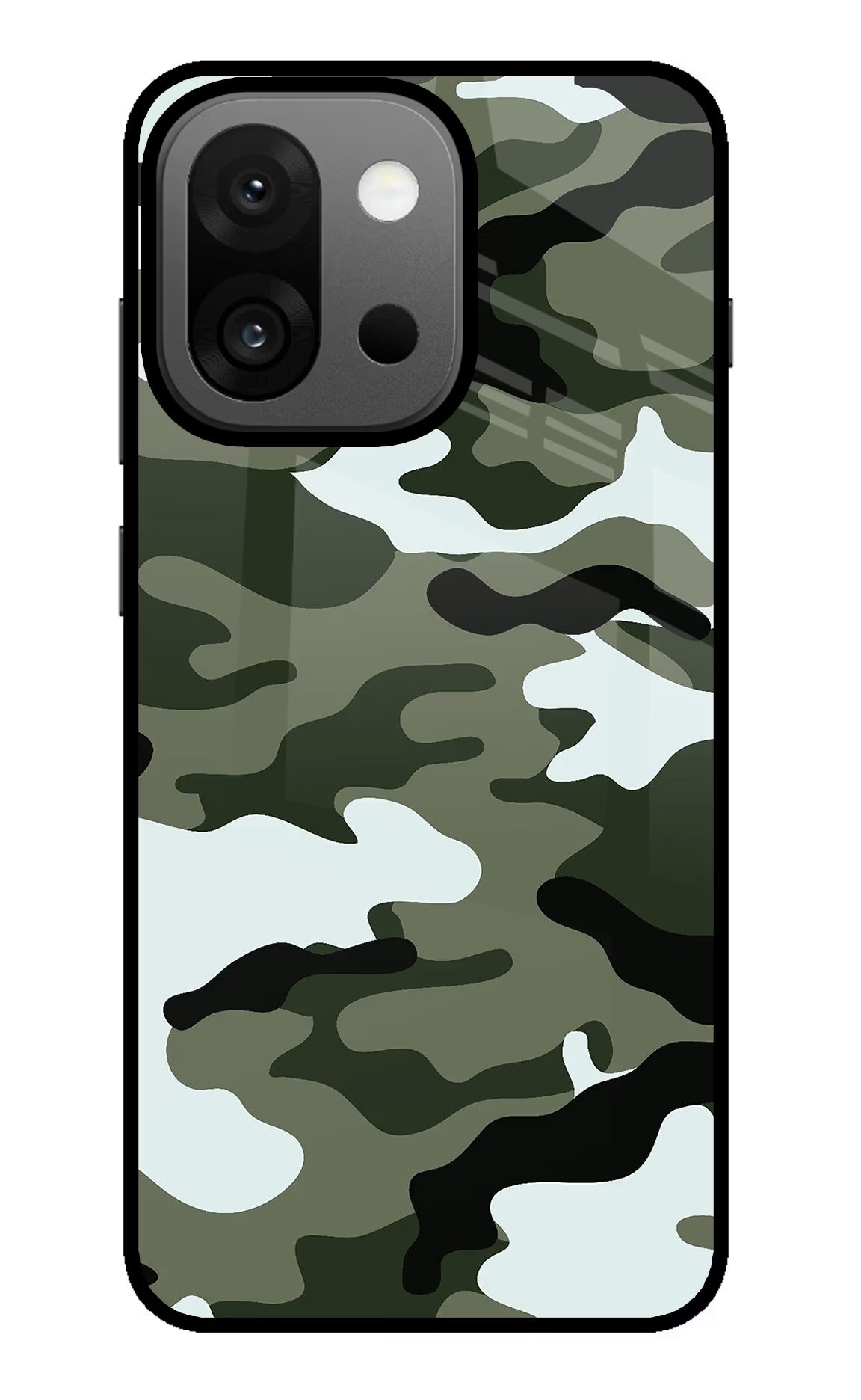 Camouflage OnePlus 13s Glass Case Back Cover by Casekaro