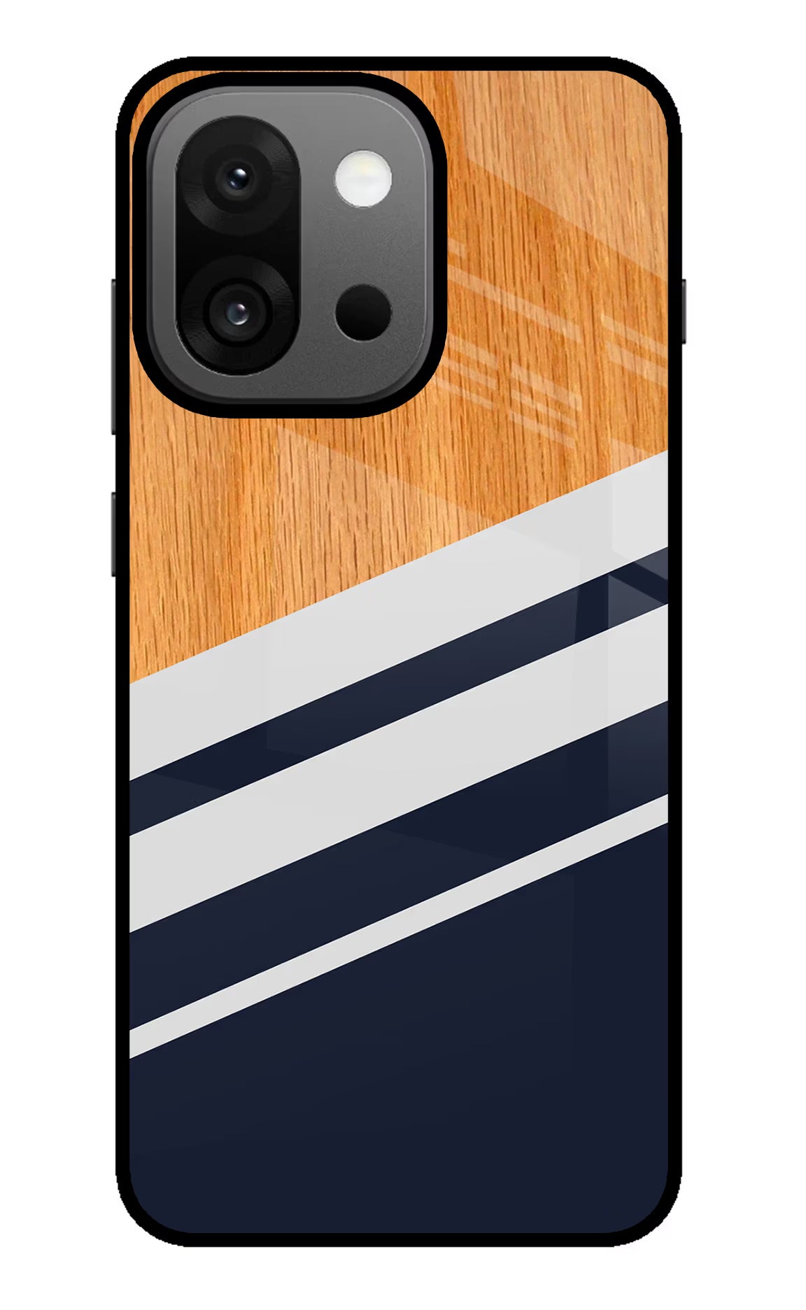 Blue and white wooden OnePlus 13s Glass Case Back Cover by Casekaro