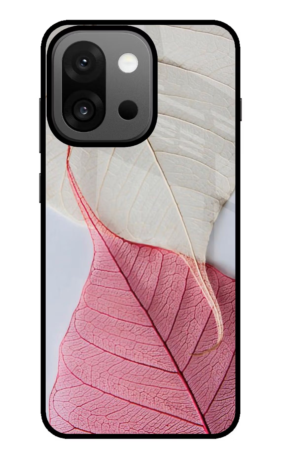 White Pink Leaf OnePlus 13s Glass Case Back Cover by Casekaro
