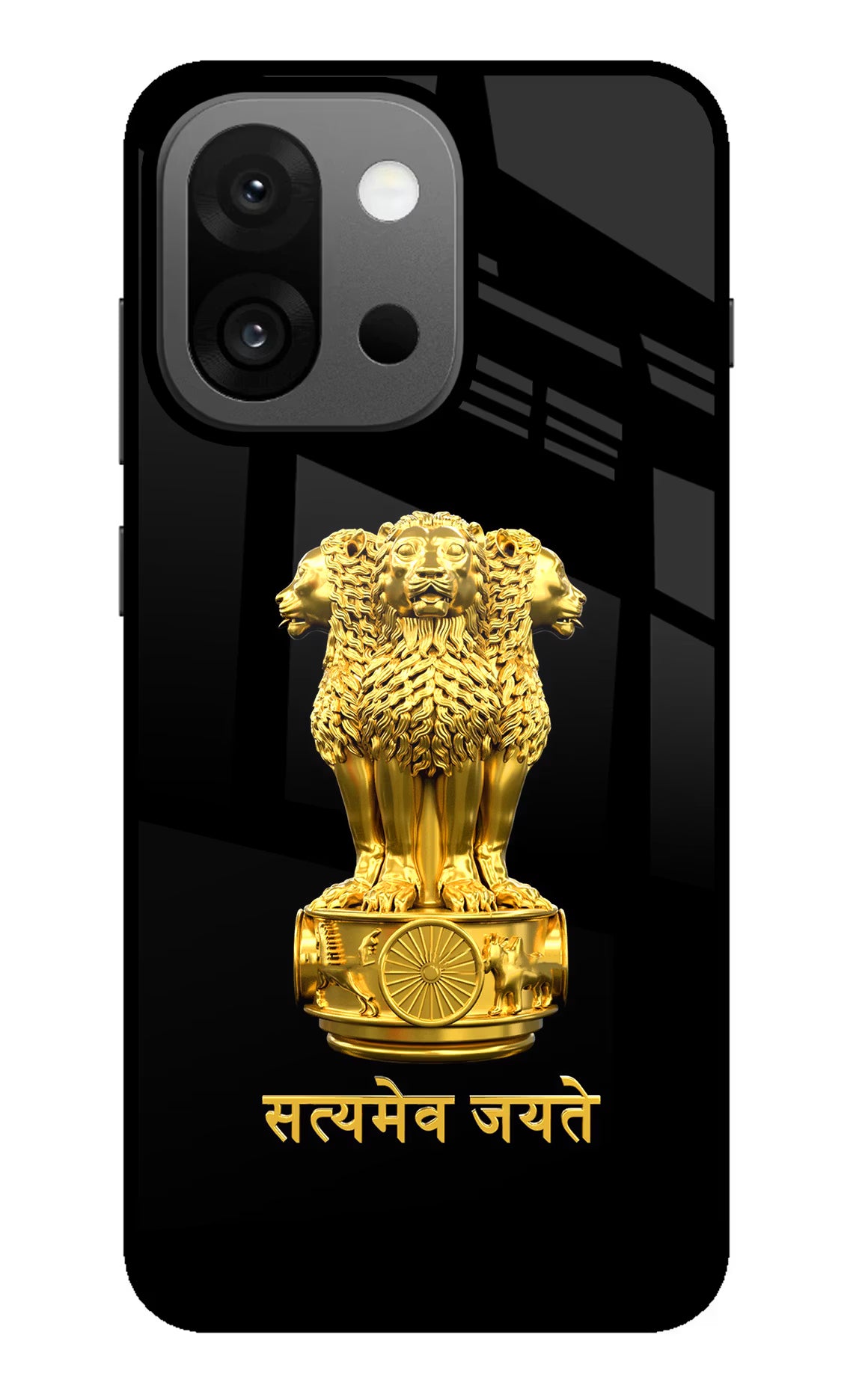 Satyamev Jayate Golden OnePlus 13s Glass Case Back Cover by Casekaro