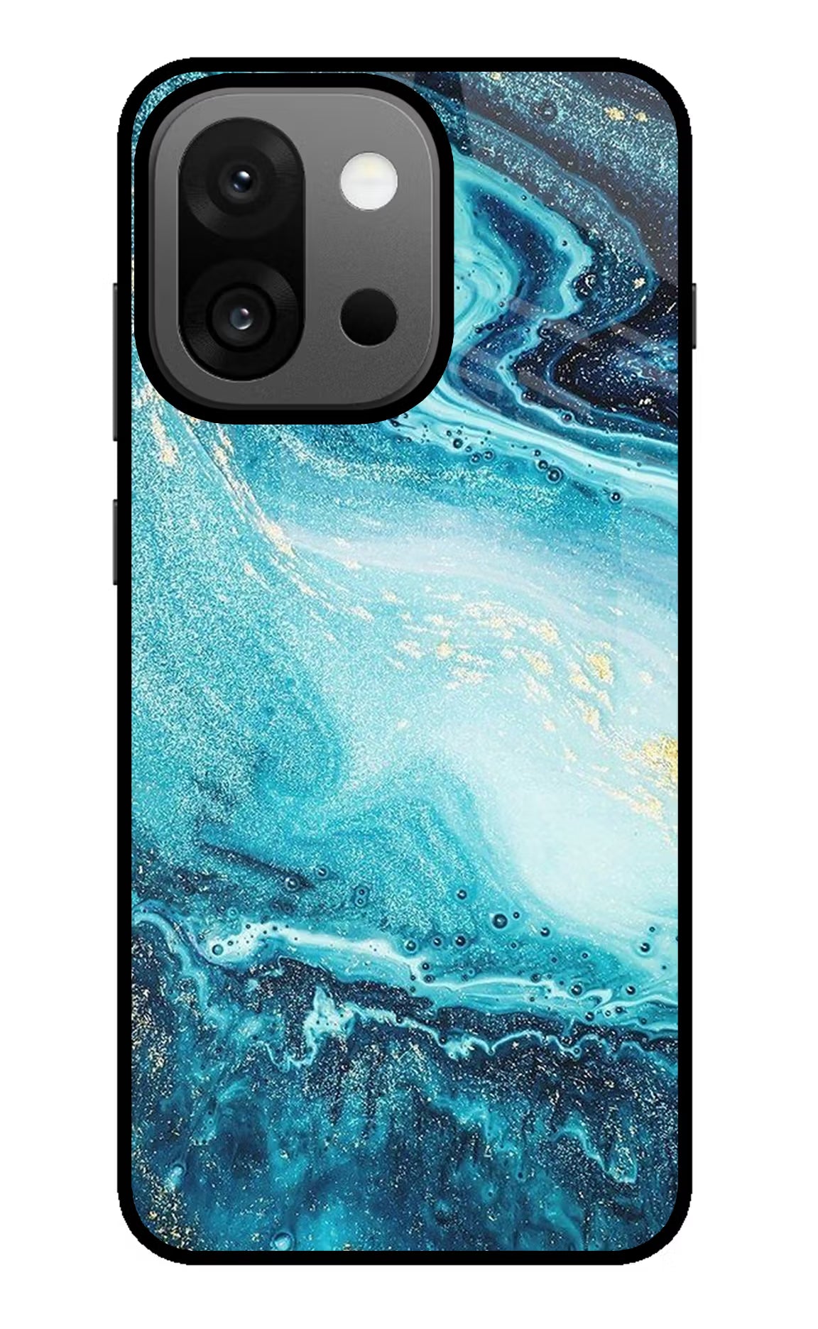 Blue Glitter Marble OnePlus 13s Glass Case Back Cover by Casekaro
