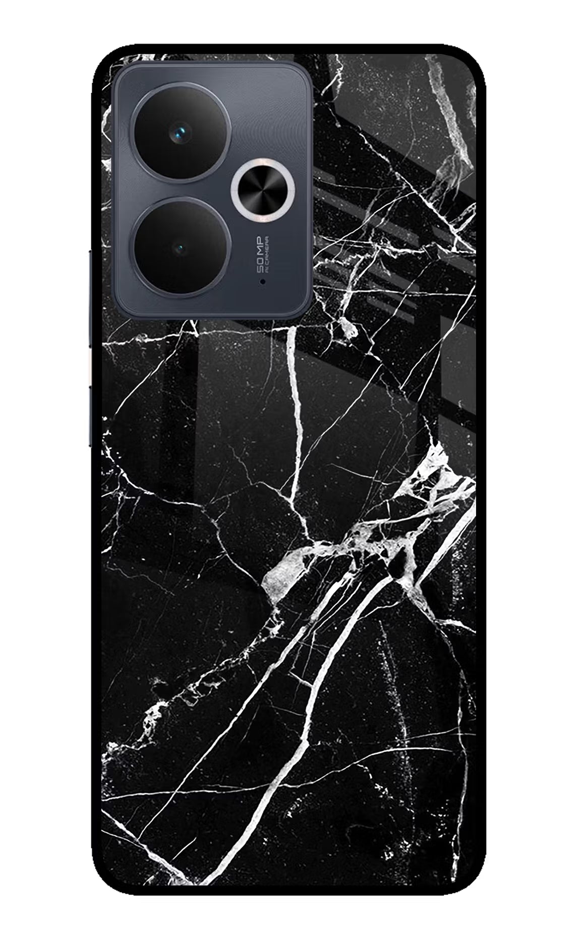 Black Marble Pattern Realme 14T 5G Glass Case Back Cover by Casekaro