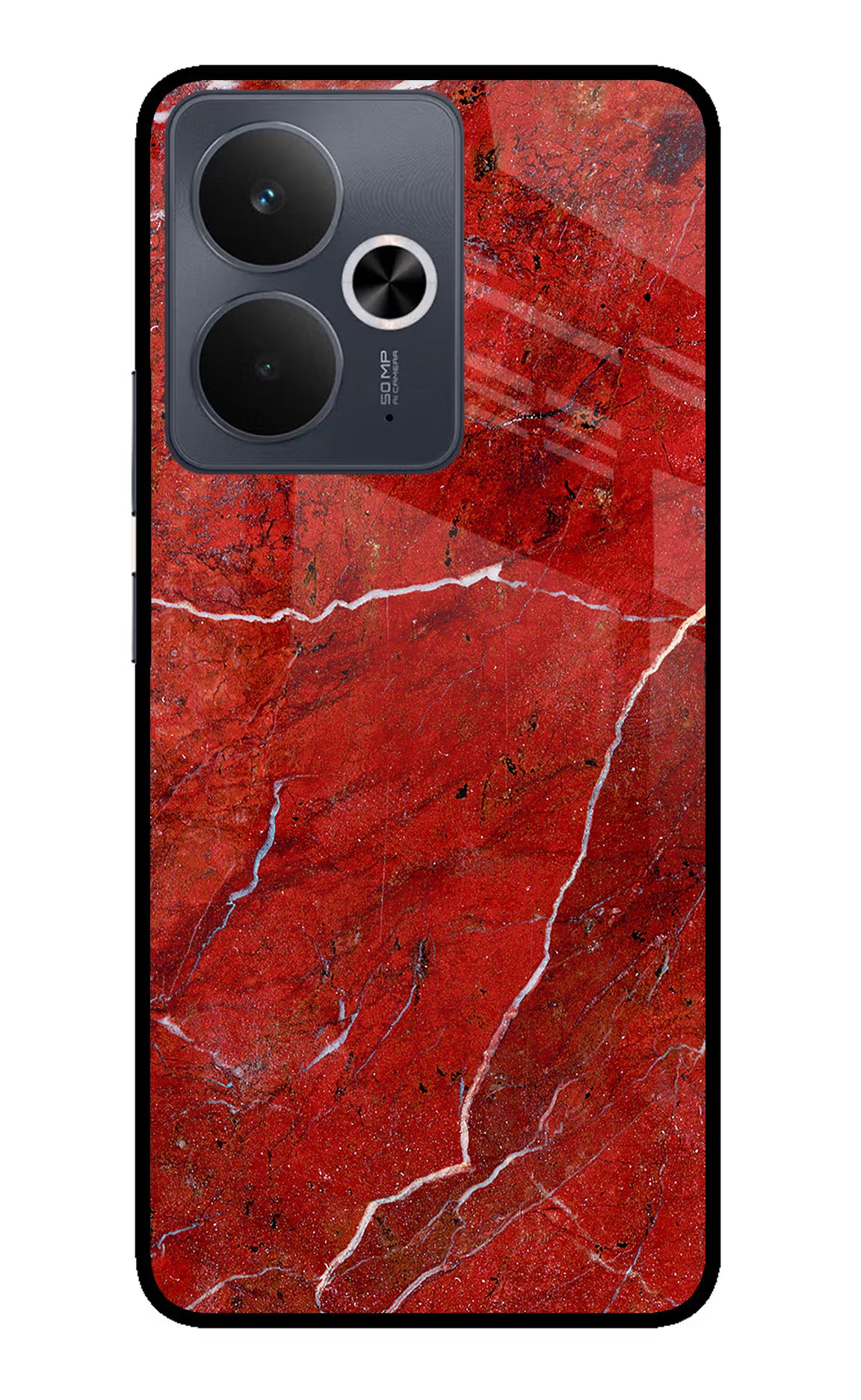 Red Marble Design Realme 14T 5G Glass Case Back Cover by Casekaro