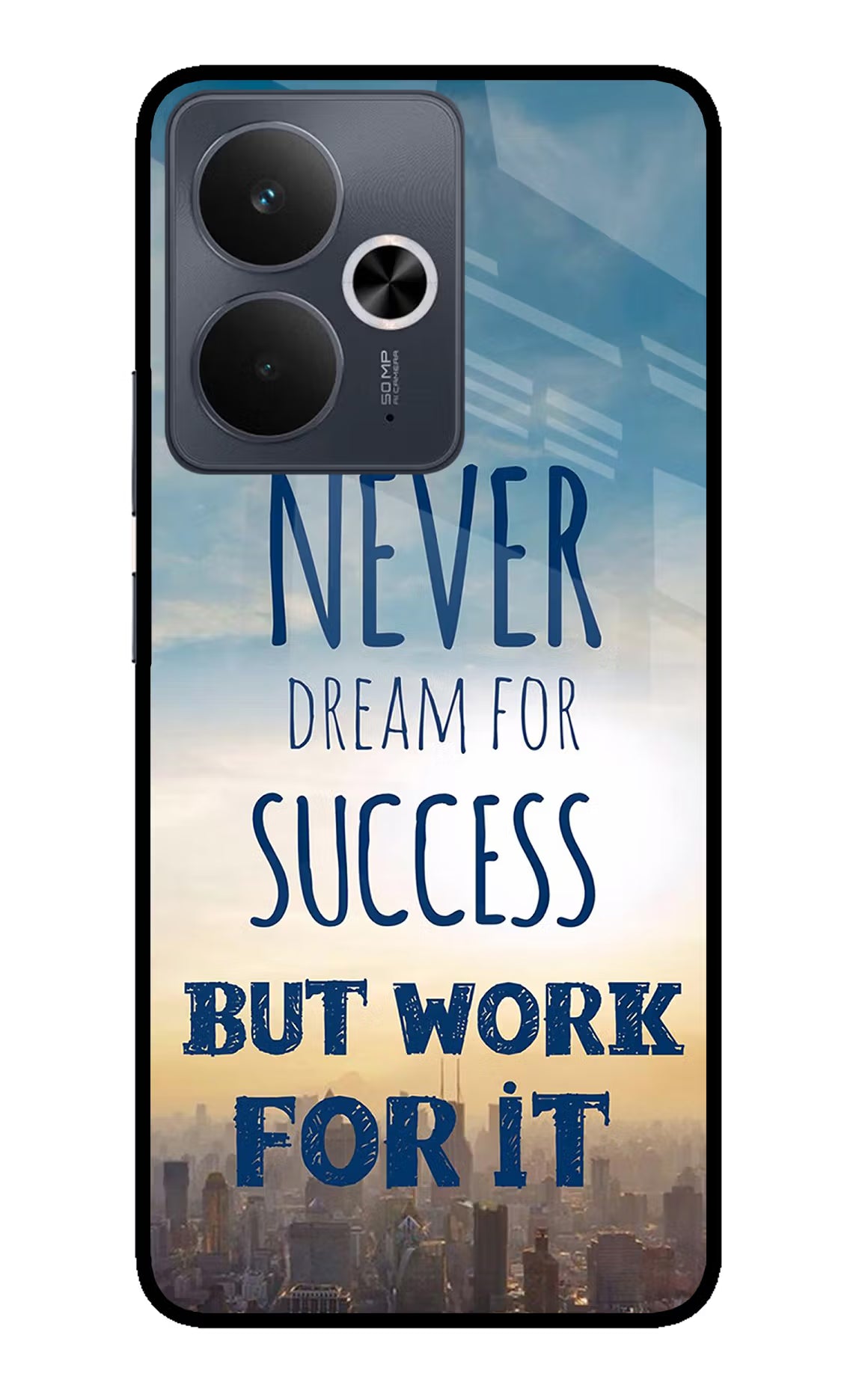 Never Dream For Success But Work For It Realme 14T 5G Glass Case Back Cover by Casekaro