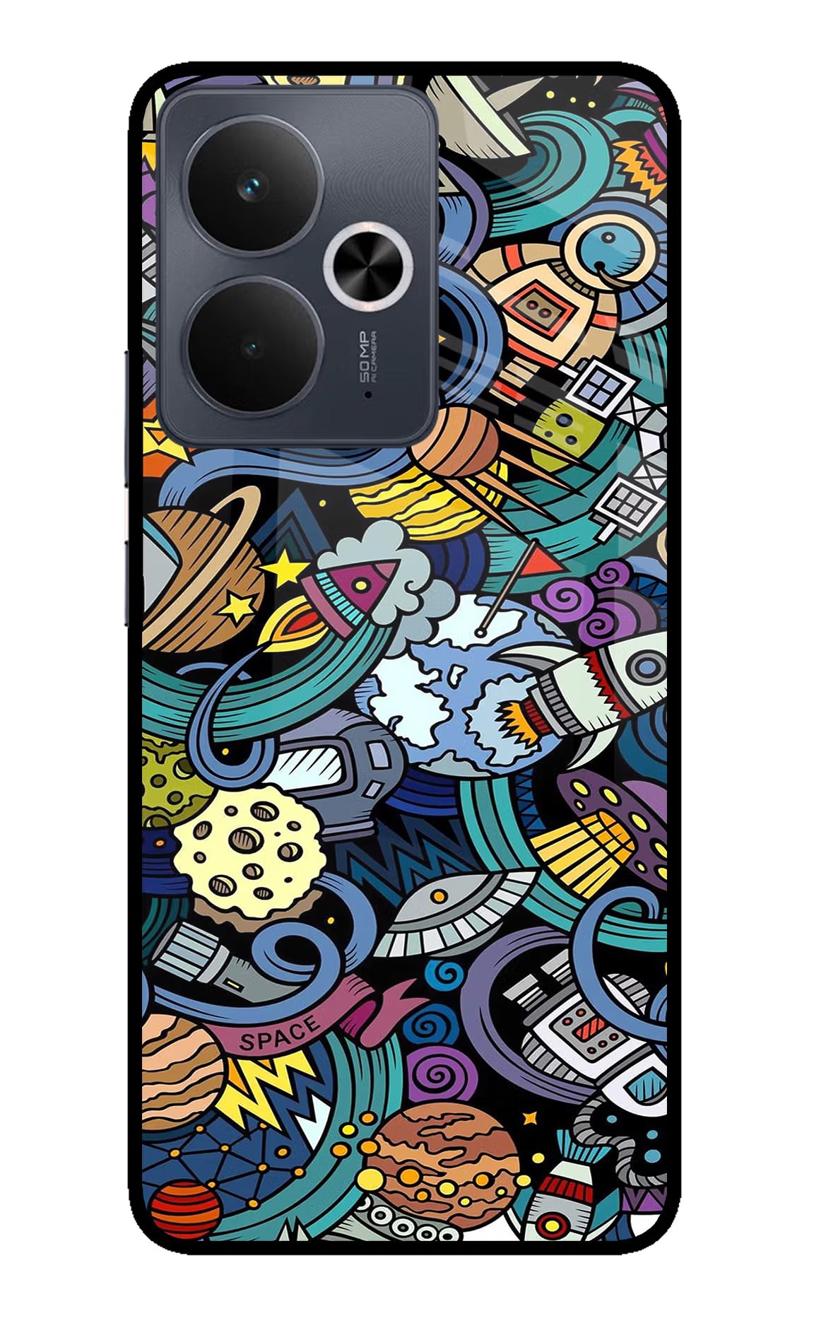 Space Abstract Realme 14T 5G Glass Case Back Cover by Casekaro