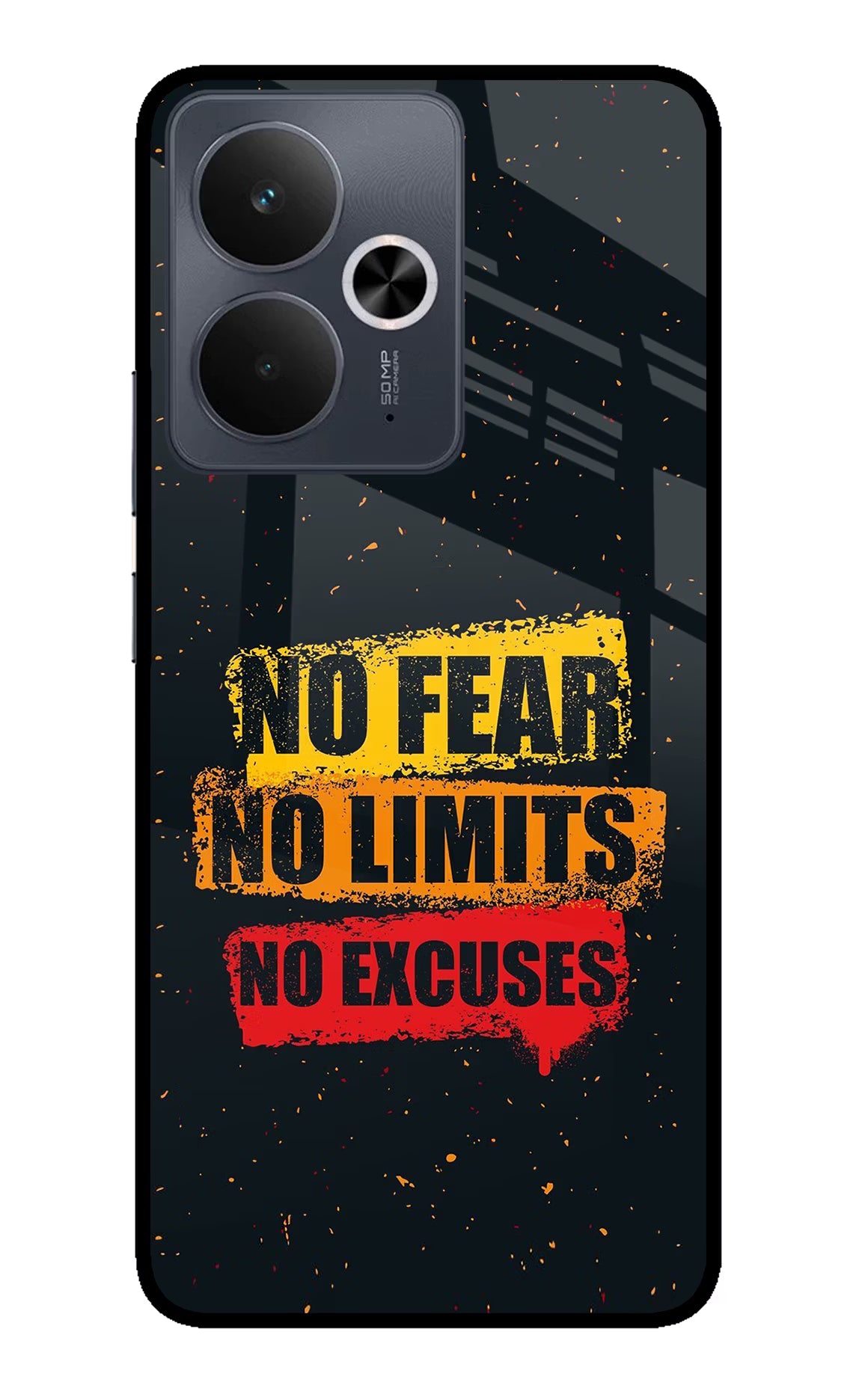 No Fear No Limits No Excuse Realme 14T 5G Glass Case Back Cover by Casekaro