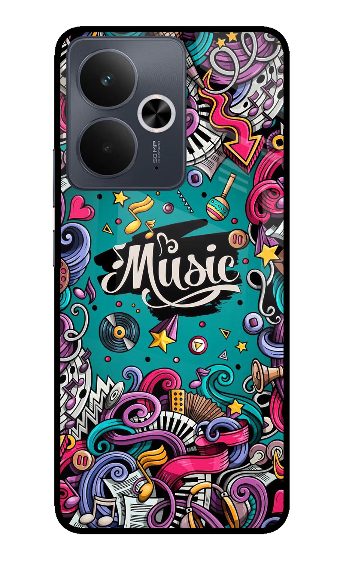 Music Graffiti Realme 14T 5G Glass Case Back Cover by Casekaro