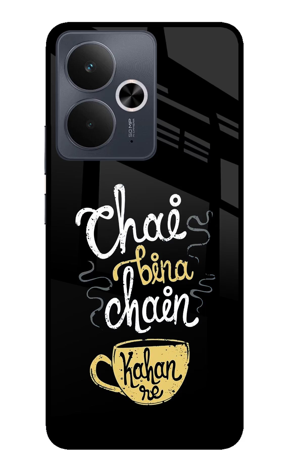 Chai Bina Chain Kaha Re Realme 14T 5G Glass Case Back Cover by Casekaro