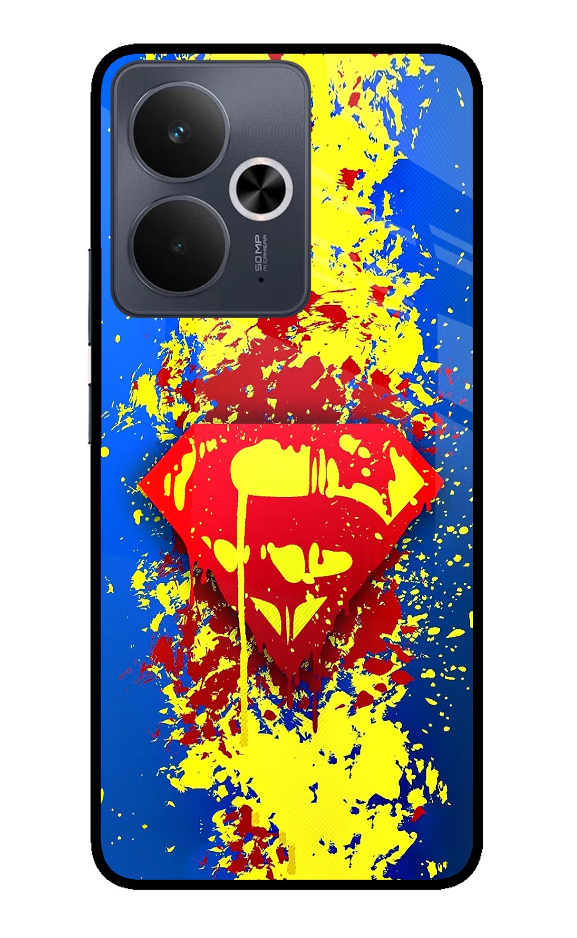 Superman logo Realme 14T 5G Glass Case Back Cover by Casekaro