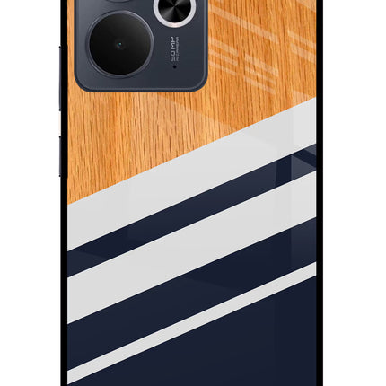 Blue and white wooden Realme 14T 5G Glass Case