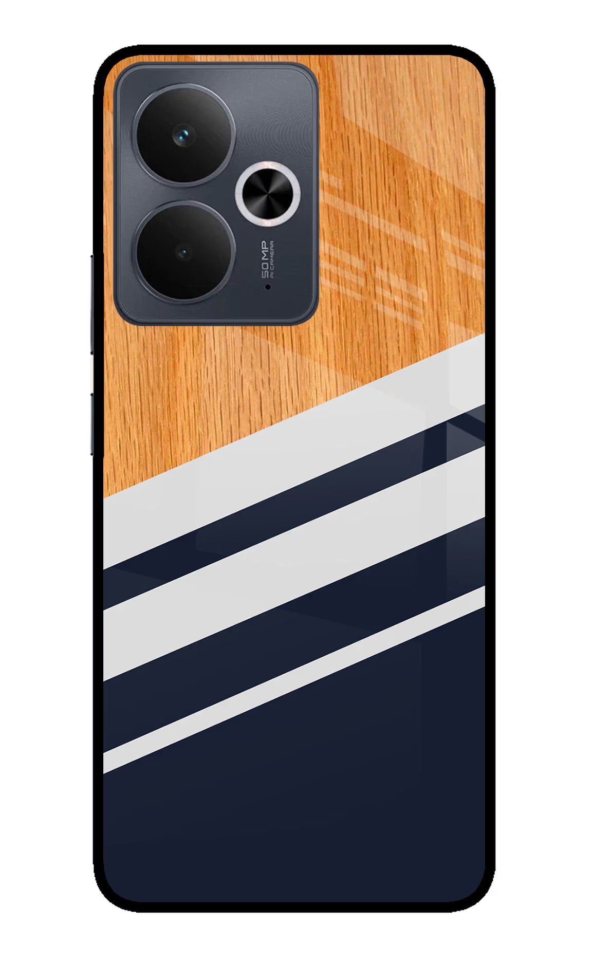Blue and white wooden Realme 14T 5G Glass Case Back Cover by Casekaro