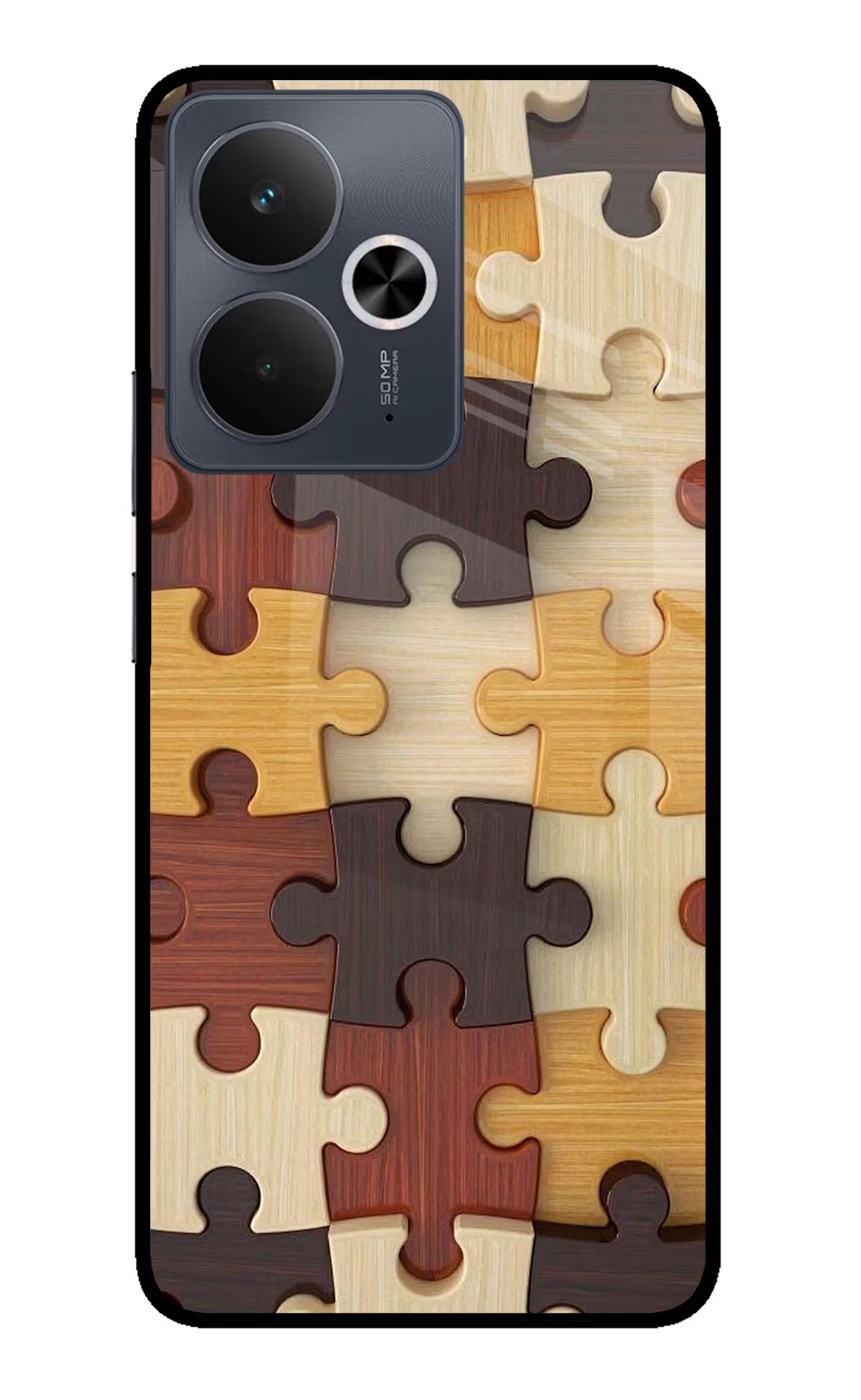 Wooden Puzzle Realme 14T 5G Glass Case Back Cover by Casekaro