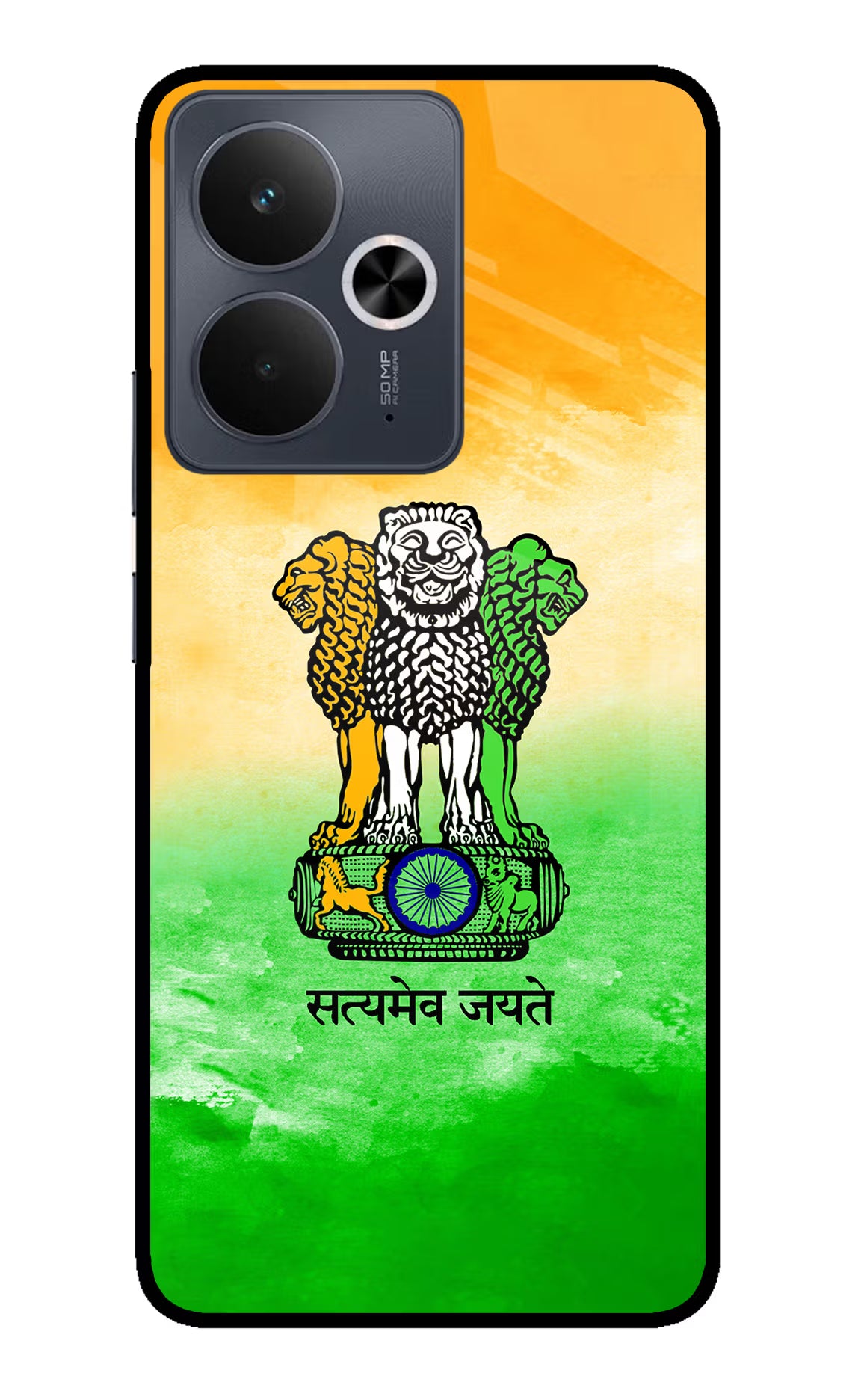 Satyamev Jayate Flag Realme 14T 5G Glass Case Back Cover by Casekaro