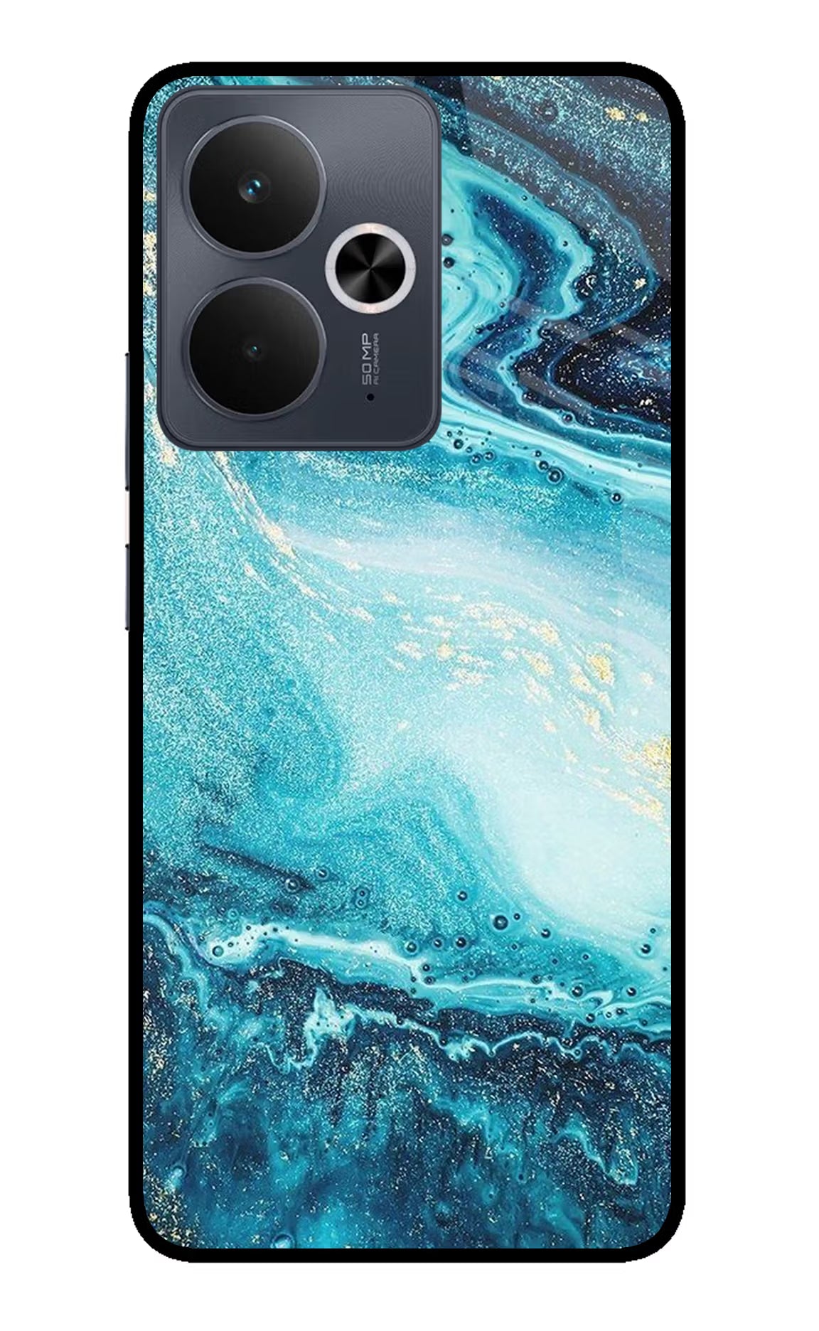 Blue Glitter Marble Realme 14T 5G Glass Case Back Cover by Casekaro