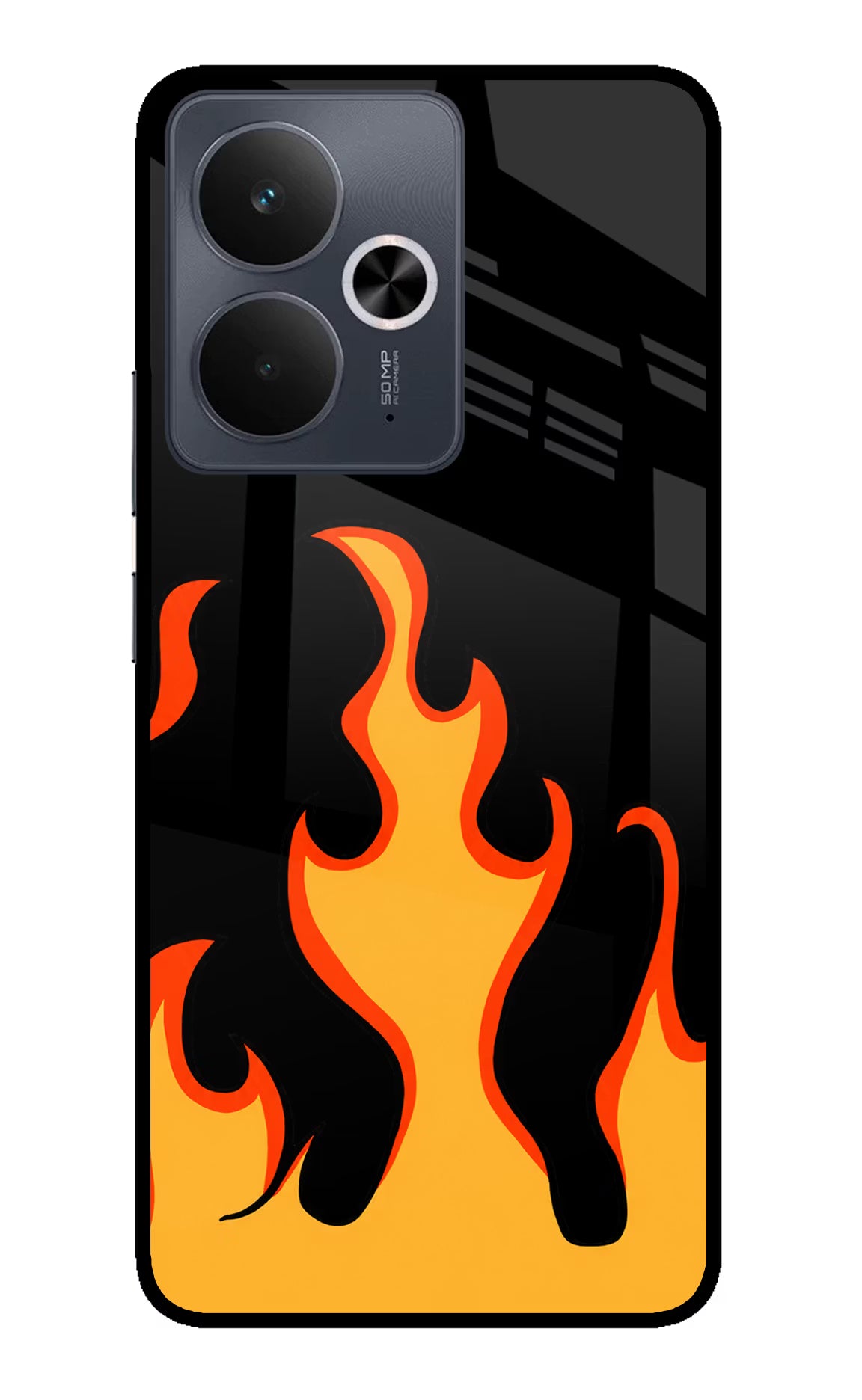 Fired Up – Black Realme 14T 5G Glass Case Back Cover by Casekaro