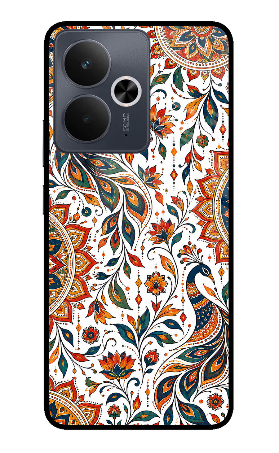 White Mayura Realme 14T 5G Back Cover, Glass case