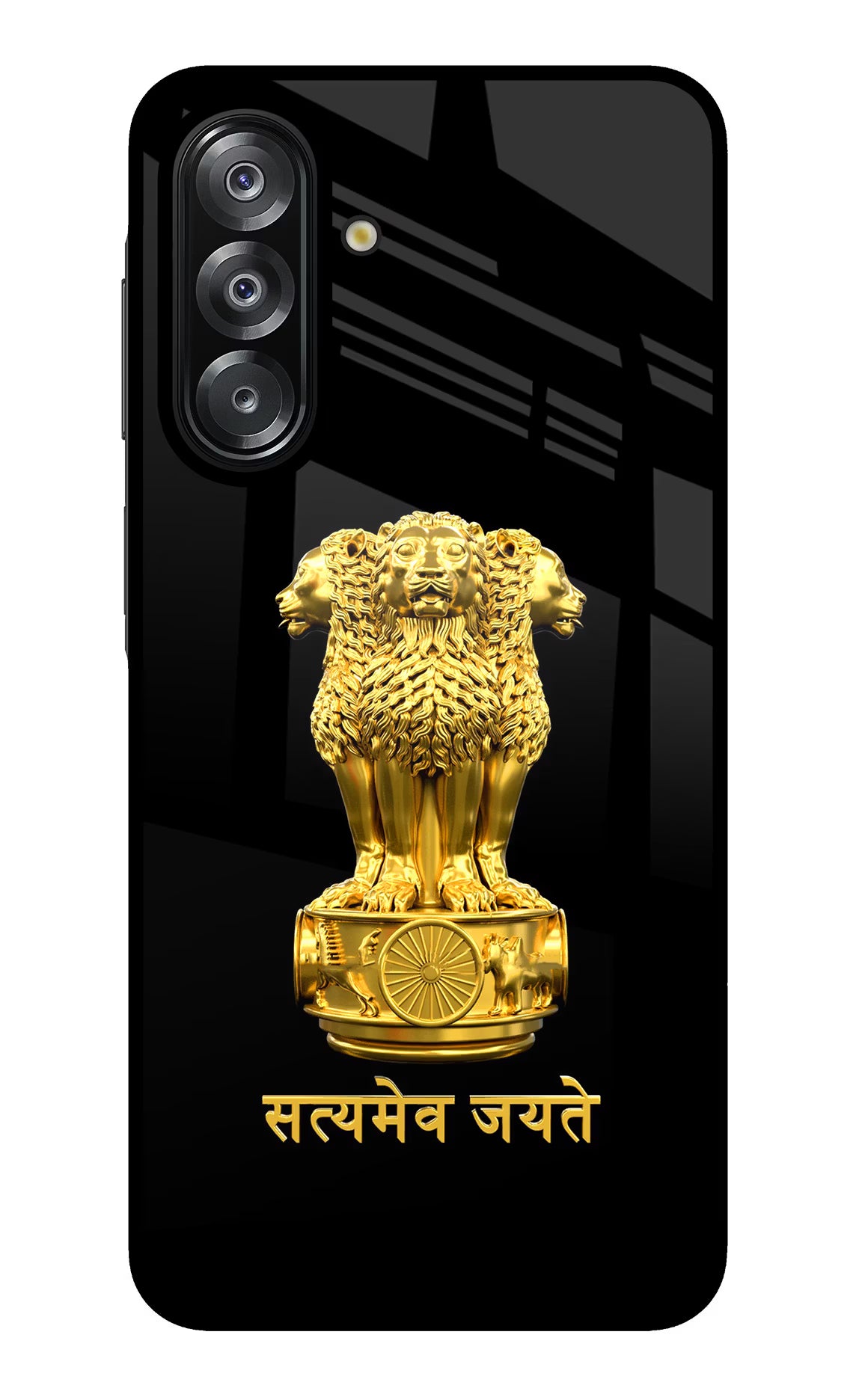 Satyamev Jayate Golden Samsung A26 Glass Case Back Cover by Casekaro