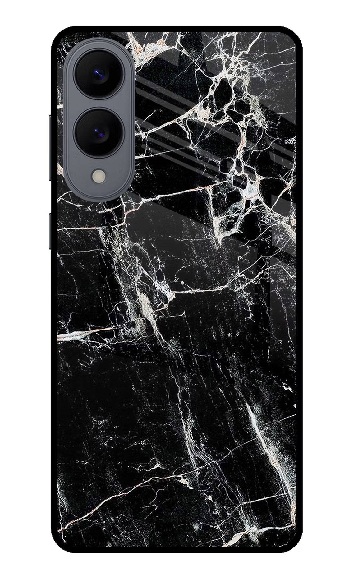 Black Marble Texture Samsung S25 Edge Glass Case Back Cover by Casekaro