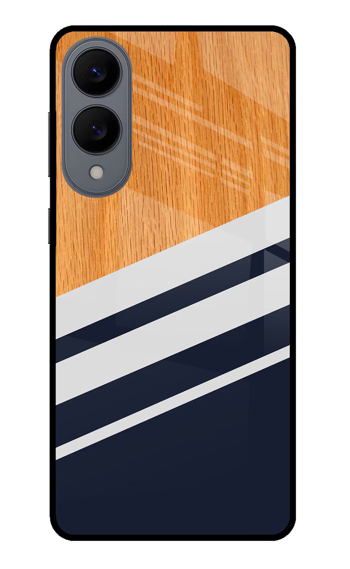 Blue and white wooden Samsung S25 Edge Glass Case Back Cover by Casekaro