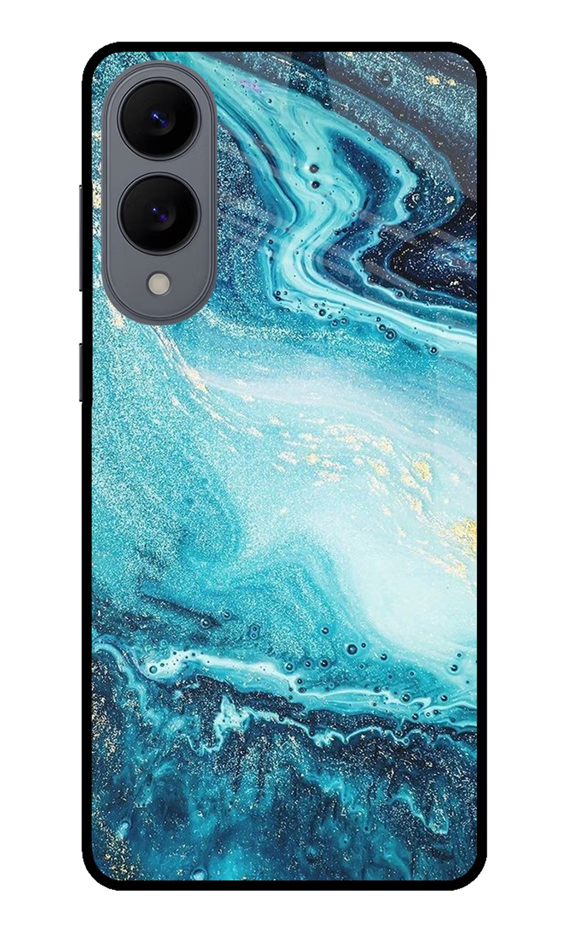 Blue Glitter Marble Samsung S25 Edge Glass Case Back Cover by Casekaro