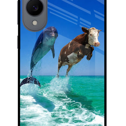 Dolphin vs Cow Samsung S25 Edge Glass Case Back Cover by Casekaro