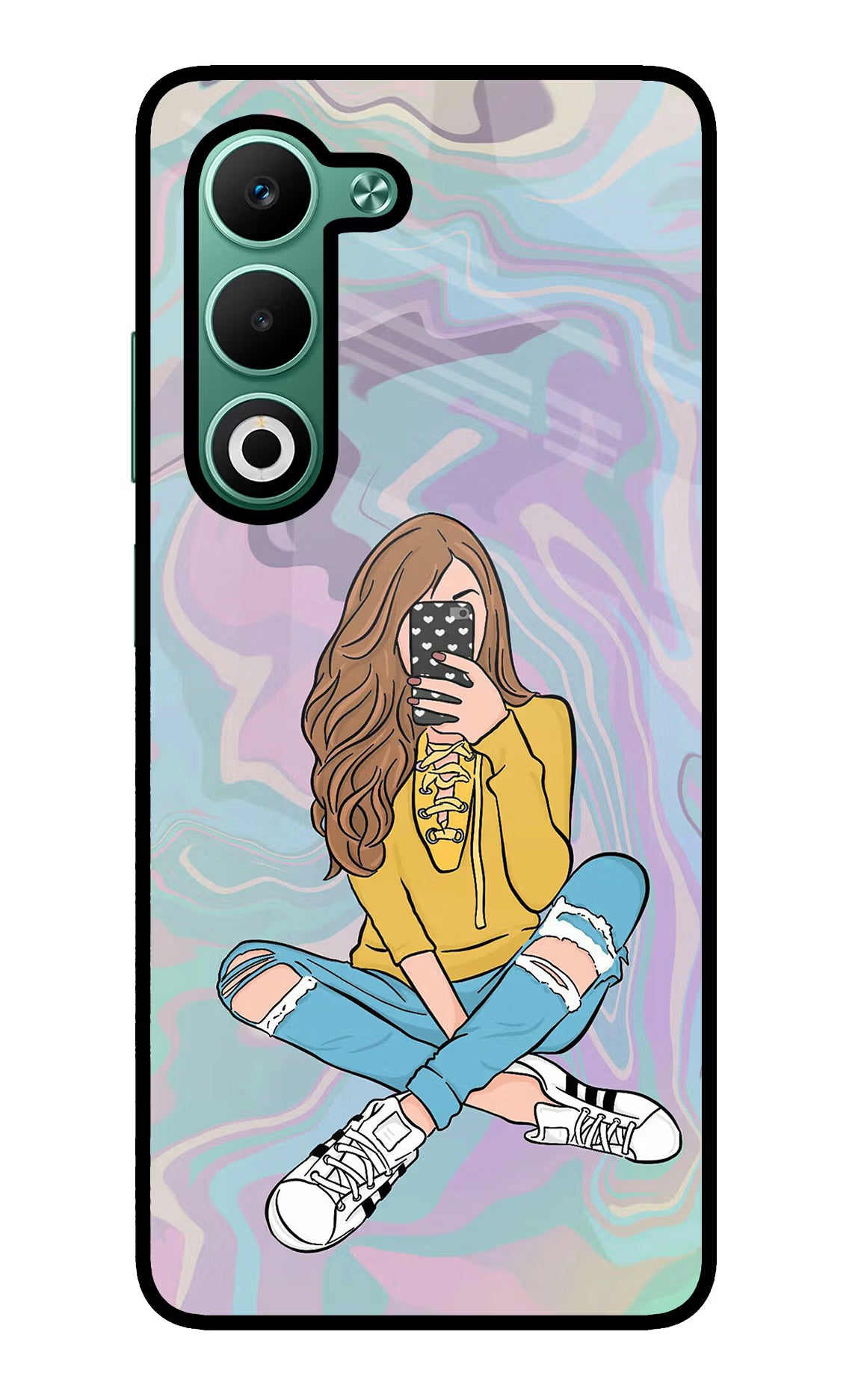 Selfie Girl Oppo A5 5G Glass Case Back Cover by Casekaro