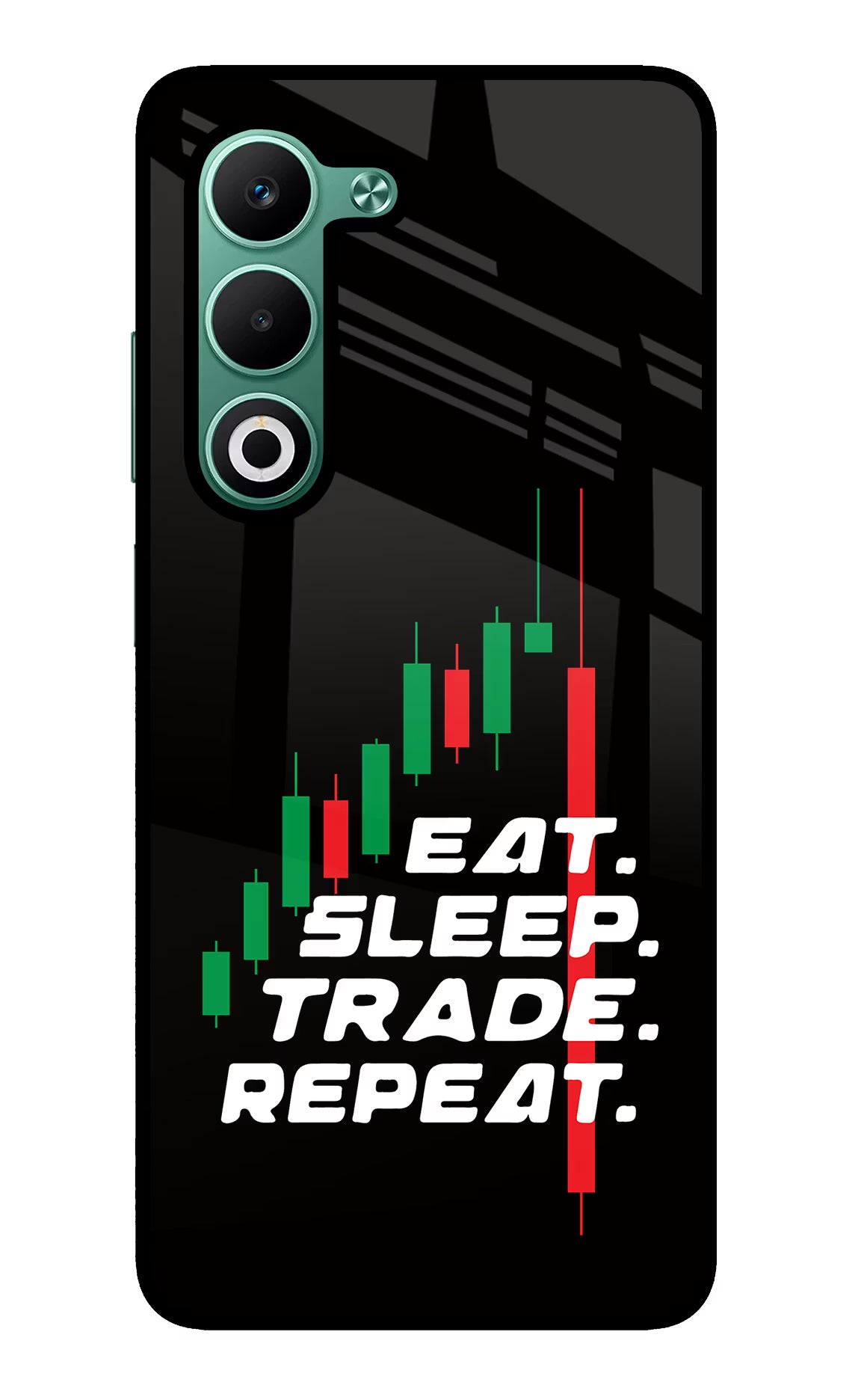 Eat Sleep Trade Repeat Oppo A5 5G Glass Case Back Cover by Casekaro