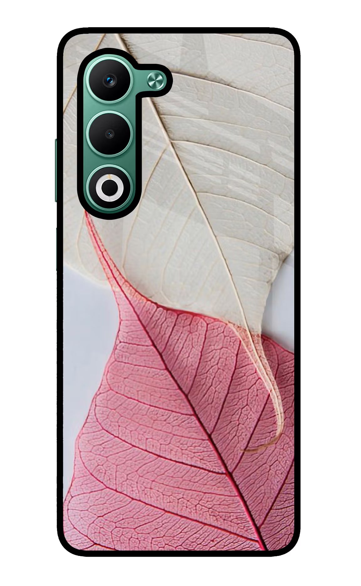 White Pink Leaf Oppo A5 5G Glass Case Back Cover by Casekaro