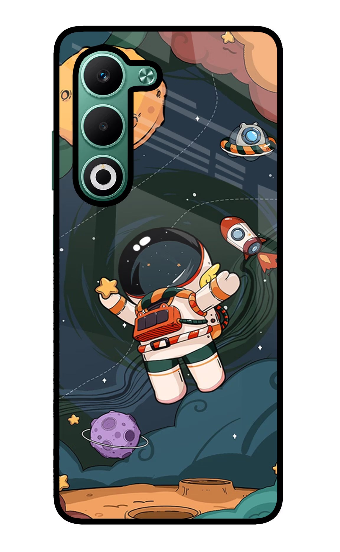 Cartoon Astronaut Oppo A5 5G Glass Case Back Cover by Casekaro