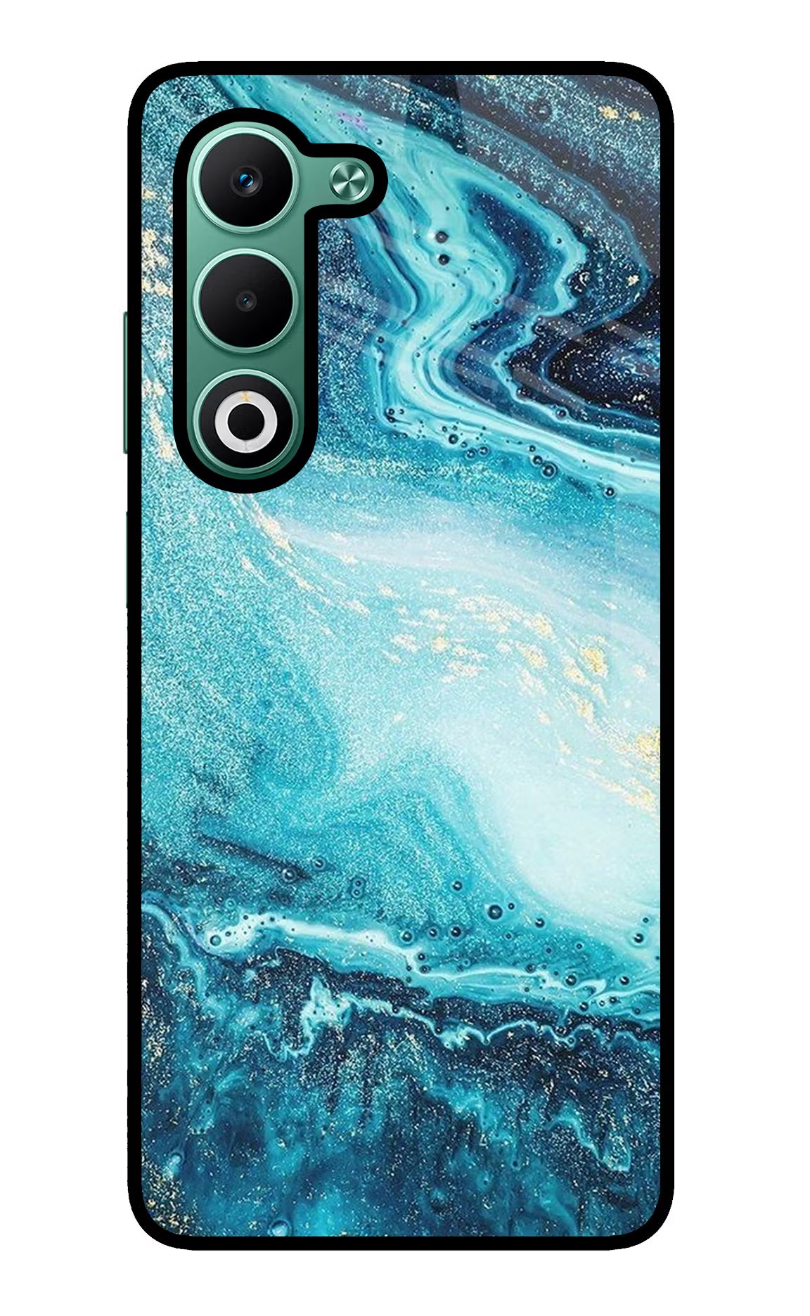 Blue Glitter Marble Oppo A5 5G Glass Case Back Cover by Casekaro